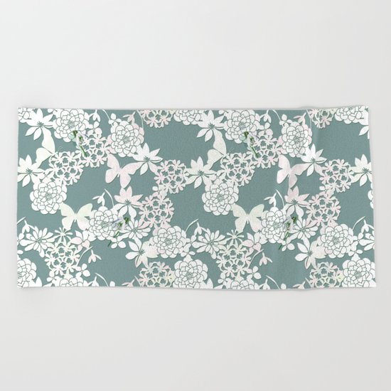 Papercut snowdrops Beach Towel