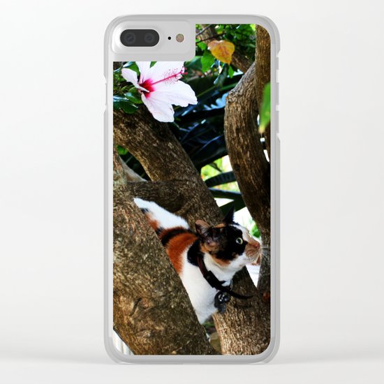 Hibiscus flower cat Clear iPhone Case