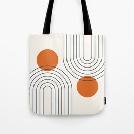 Mid Century Modern Geometric 88 in Navy Blue and Orange (Rainbow and Sun Abstraction) Tote Bag