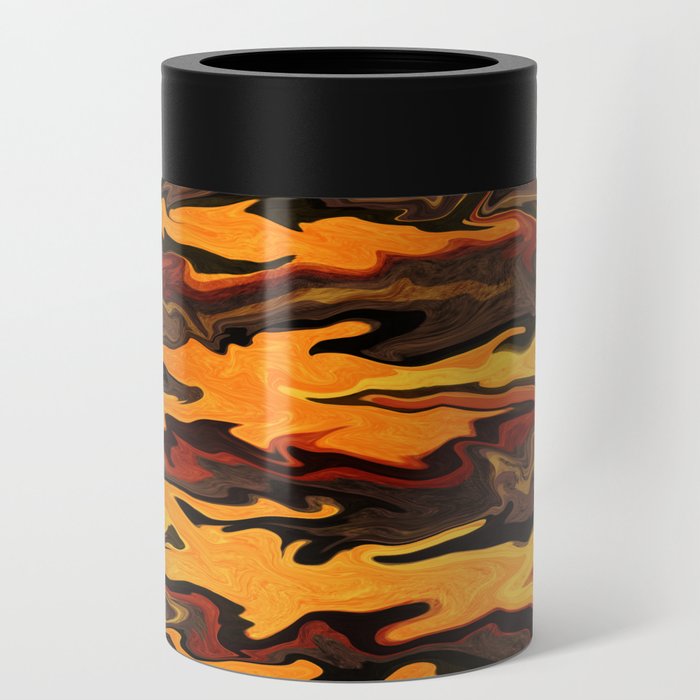 Bright liquid tiger pattern, orange and brown animal print Can Cooler