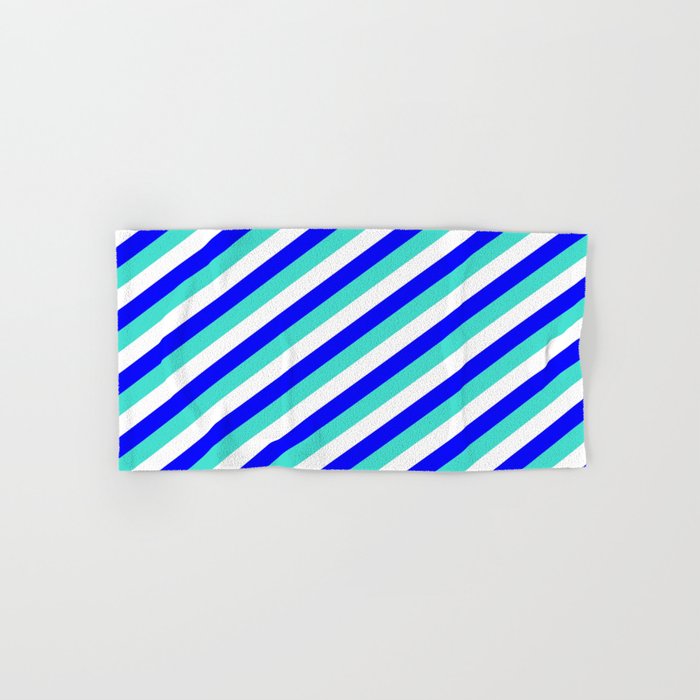 Turquoise, White & Blue Colored Stripes/Lines Pattern Hand & Bath Towel