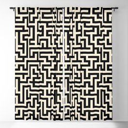 Geometric Maze Brain Abstract Pattern in Black and White Cream Blackout Curtain