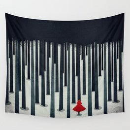 little hood in the snowy forest Wall Tapestry