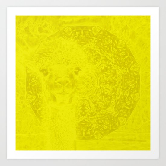 Ghostly buttercup yellow alpaca and mandala Art Print