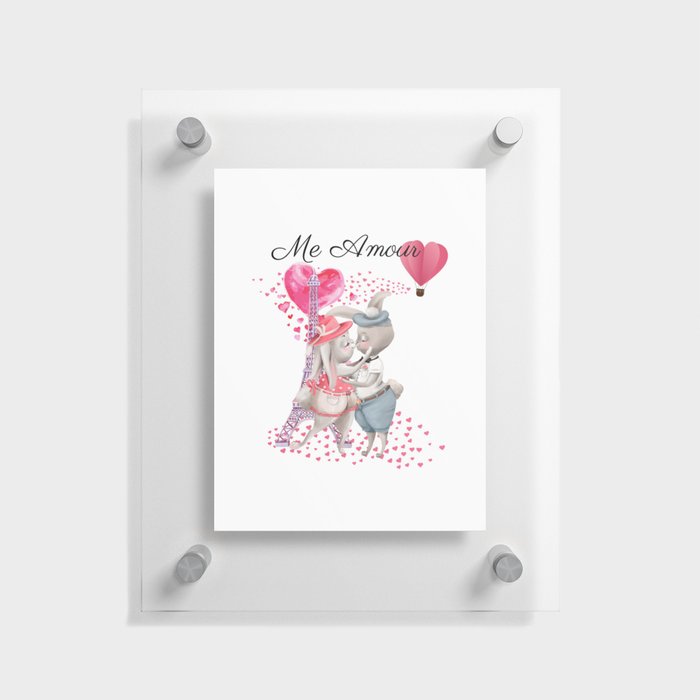 Sweet Bunnies In Love In Paris Me Amour Floating Acrylic Print