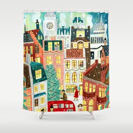London city lights in the snow Shower Curtain