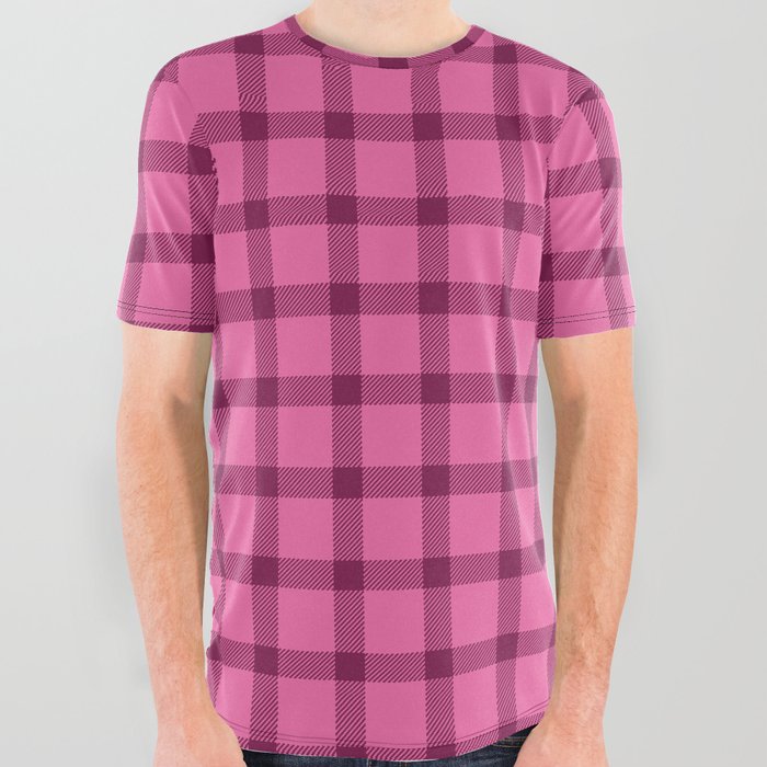 Valentine's retro tartan simple check burgundy pink All Over Graphic Tee