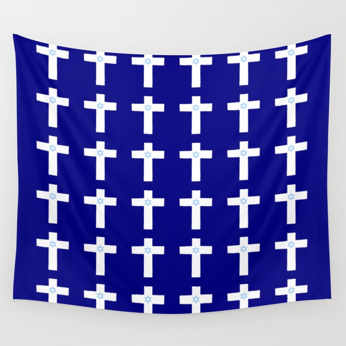 Christian Cross 53– blue with star of david Wall Tapestry