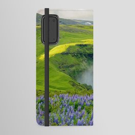 Iceland Skogafoss Summer Waterfall Lupine Wildflowers Landscape Android Wallet Case