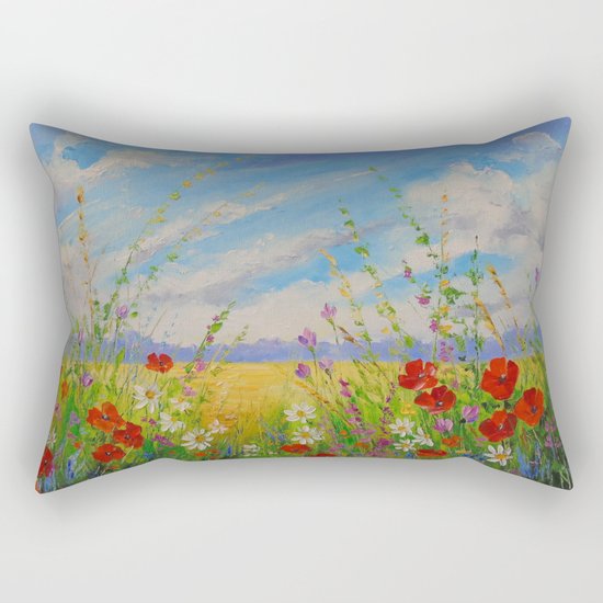 Flowers in a field Rectangular Pillow