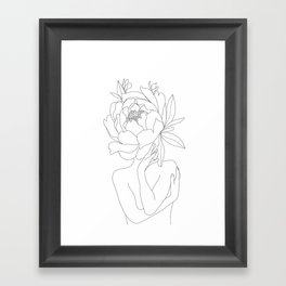 Minimal Line Art Woman Flower Head Framed Art Print