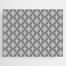 Grey and White Native American Tribal Pattern Jigsaw Puzzle