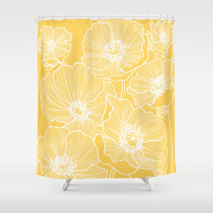 Sunshine Yellow Poppies Shower Curtain