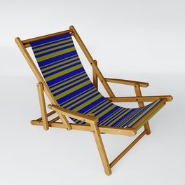 [ Thumbnail: Green & Dark Blue Colored Striped/Lined Pattern Sling Chair ]