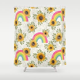 Sunflowers & Rainbows-  watercolor Boho bright Shower Curtain