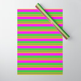 [ Thumbnail: Lime Green, Orange, and Fuchsia Colored Lined Pattern Wrapping Paper ]