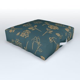 Gold Roses Silhouette on Dark Green Outdoor Floor Cushion
