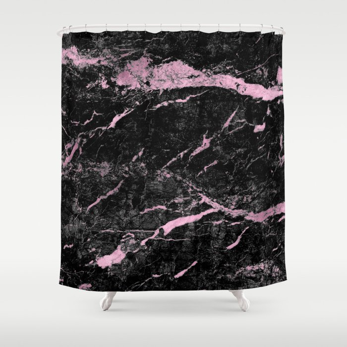 Marble Black Pink Far Away Shower, Black And Pink Shower Curtain