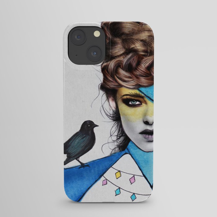 Blue Girl & Black Bird iPhone Case