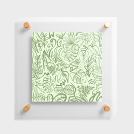 Sage Green Monochrome Leaves Floating Acrylic Print