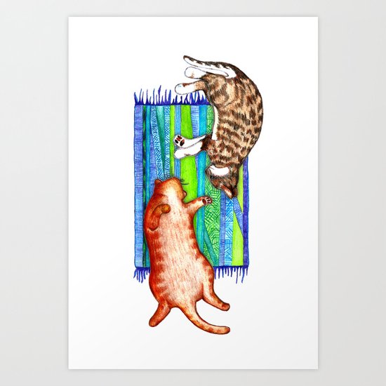Good Company - two cats on a mat Art Print