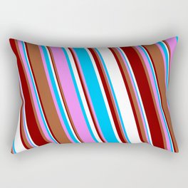[ Thumbnail: Vibrant Violet, Sienna, Maroon, White, and Deep Sky Blue Colored Stripes Pattern Rectangular Pillow ]