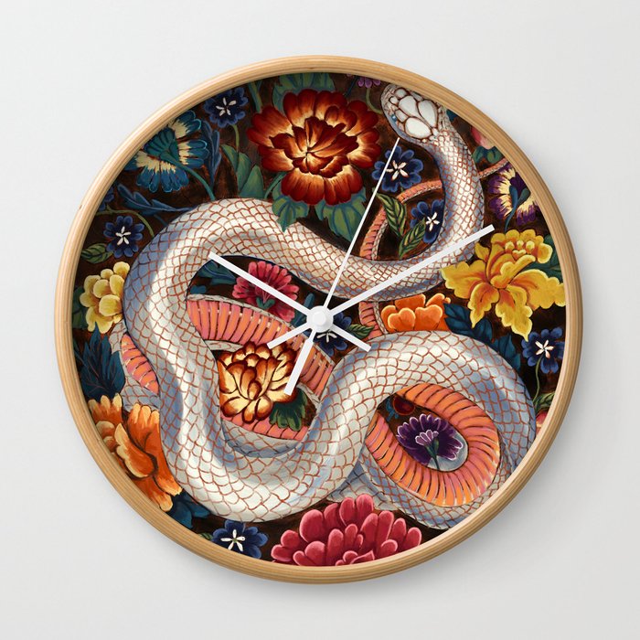 White Snake in the Autumn Garden Wall Clock