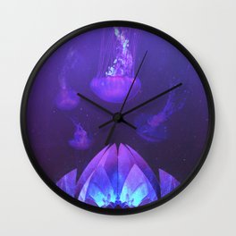 Purple Lotus and Jellyfish Wall Clock | Purpleart, Purpleprint, Surrealphotography, Jellyfishdesign, Jellyfishprint, Jellyfish, Digital, Jellyfishpattern, Deepseaart, Graphicdesign 