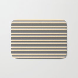 [ Thumbnail: Dim Grey, Dark Grey, and Beige Colored Stripes Pattern Bath Mat ]