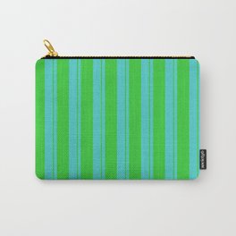 [ Thumbnail: Turquoise and Lime Green Colored Pattern of Stripes Carry-All Pouch ]
