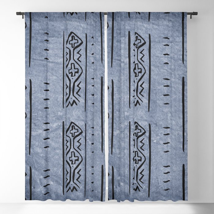 Mud Cloth Mercy Blue and Black Pattern  Blackout Curtain