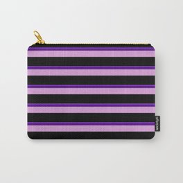 [ Thumbnail: Purple, Indigo, Plum, and Black Colored Lined Pattern Carry-All Pouch ]