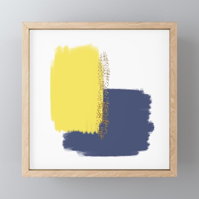 Calm Happy Abstract Painting Yellow Blue Gold Framed Mini Art
