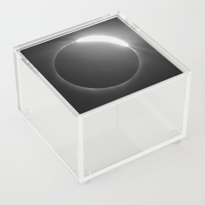 Diamond Ring - Total Solar Eclipse with Diamond Ring Effect in Black and White Acrylic Box