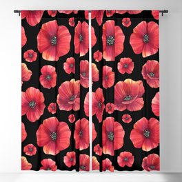 Red Poppies Pattern Blackout Curtain