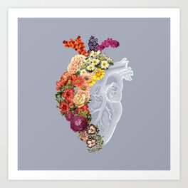 Flower Heart Spring Light Grey Art Print