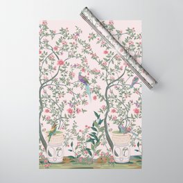 Chinoiserie Blush Pink Fresco Floral Garden Birds Oriental Botanical Wrapping Paper