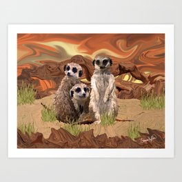 Three Meerly Meerkats  Art Print