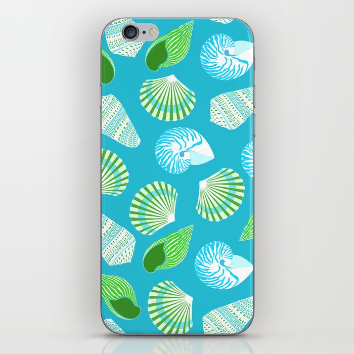 Lime Green Mix Shell Pattern on Blue Background iPhone Skin