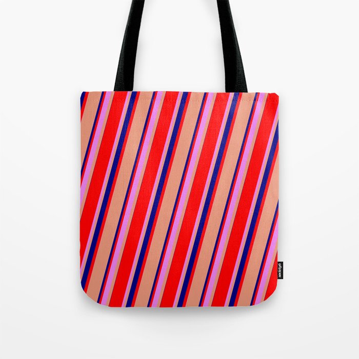 Dark Salmon, Blue, Red, and Violet Colored Lines Pattern Tote Bag