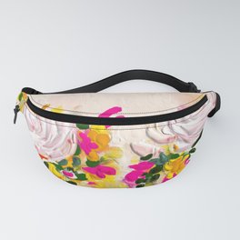 Infinity roses- floral art - orange, white, yellow and pink Fanny Pack