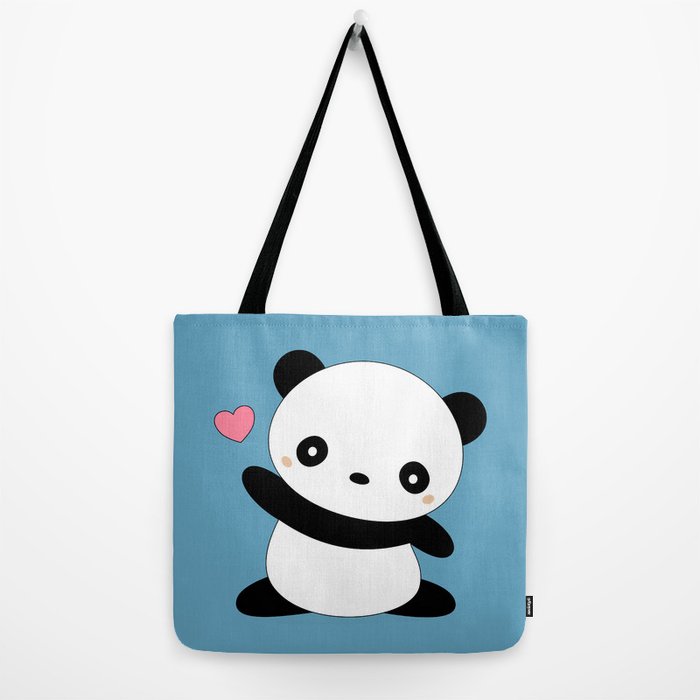 Cute Panda Bear with Red Hearts Tote Bag by Vimlesh Tailor - Fine
