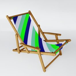 [ Thumbnail: Aquamarine, Lime, Blue, and Lavender Colored Stripes Pattern Sling Chair ]