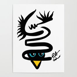 Abstract Snake Bird Minimal Style Line in Black and White and Color Poster