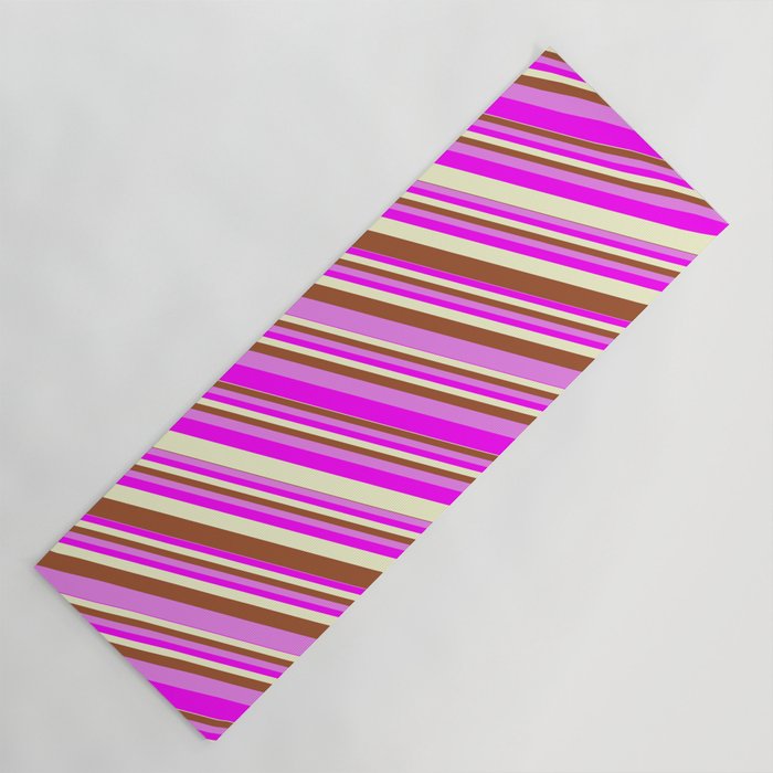 Sienna, Violet, Fuchsia, and Light Yellow Colored Lines/Stripes Pattern Yoga Mat