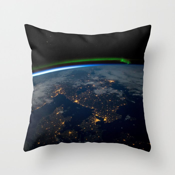 Northern Lights over Scandinavia at Night from Orbit of Earth Throw Pillow