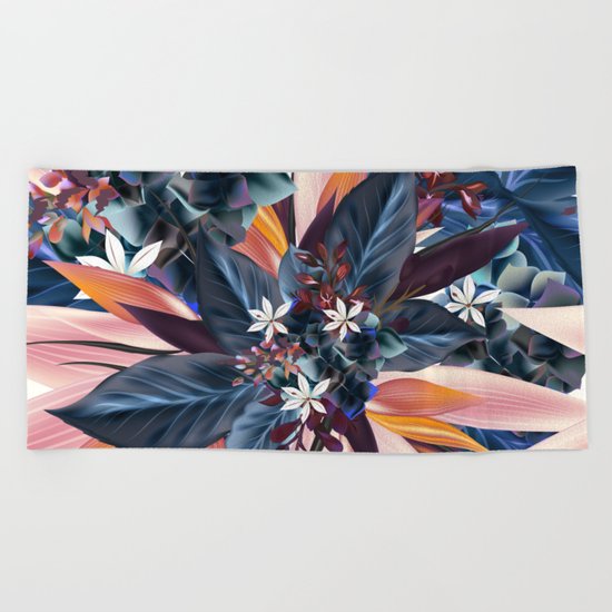 Tropical floral pattern with exotic flowers Beach Towel