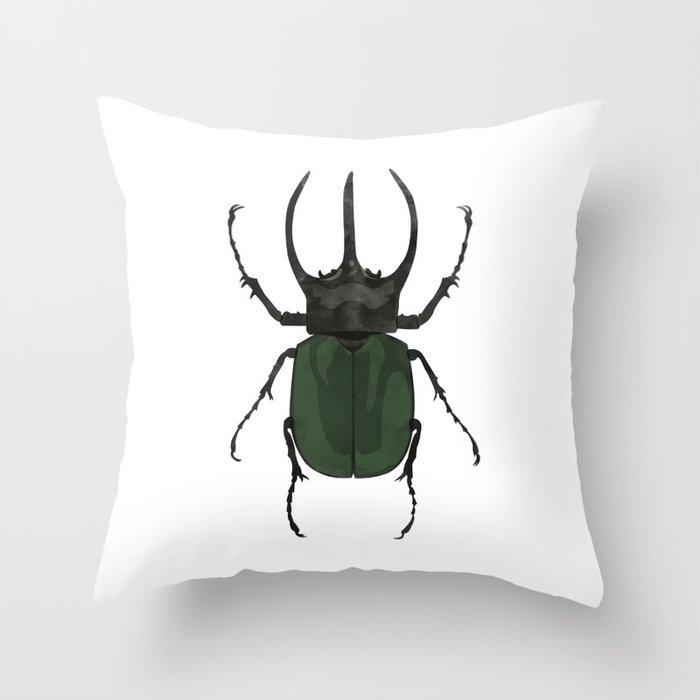 Atlas Beetle Insect Digital Watercolor Throw Pillow