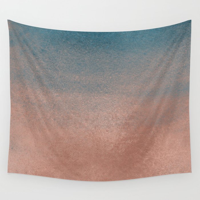 Abstract peacock blue coral ombre watercolor Wall Tapestry