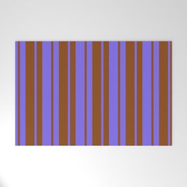 [ Thumbnail: Medium Slate Blue & Brown Colored Stripes/Lines Pattern Welcome Mat ]